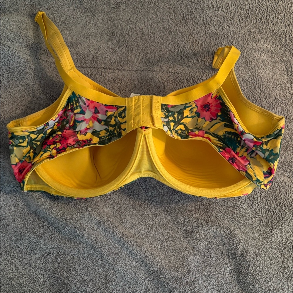 Cacique Yellow Bra 44DD Floral Underwire Adjustable Straps - Picture 5 of 10